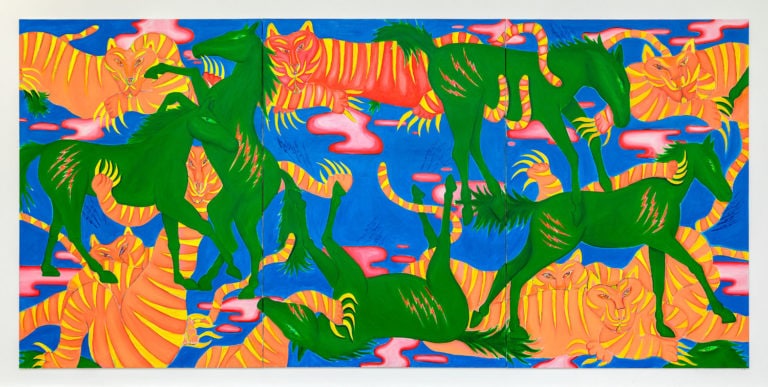 Tigres et chevaux Acrylique sur toile 420 x 200 cm 2020